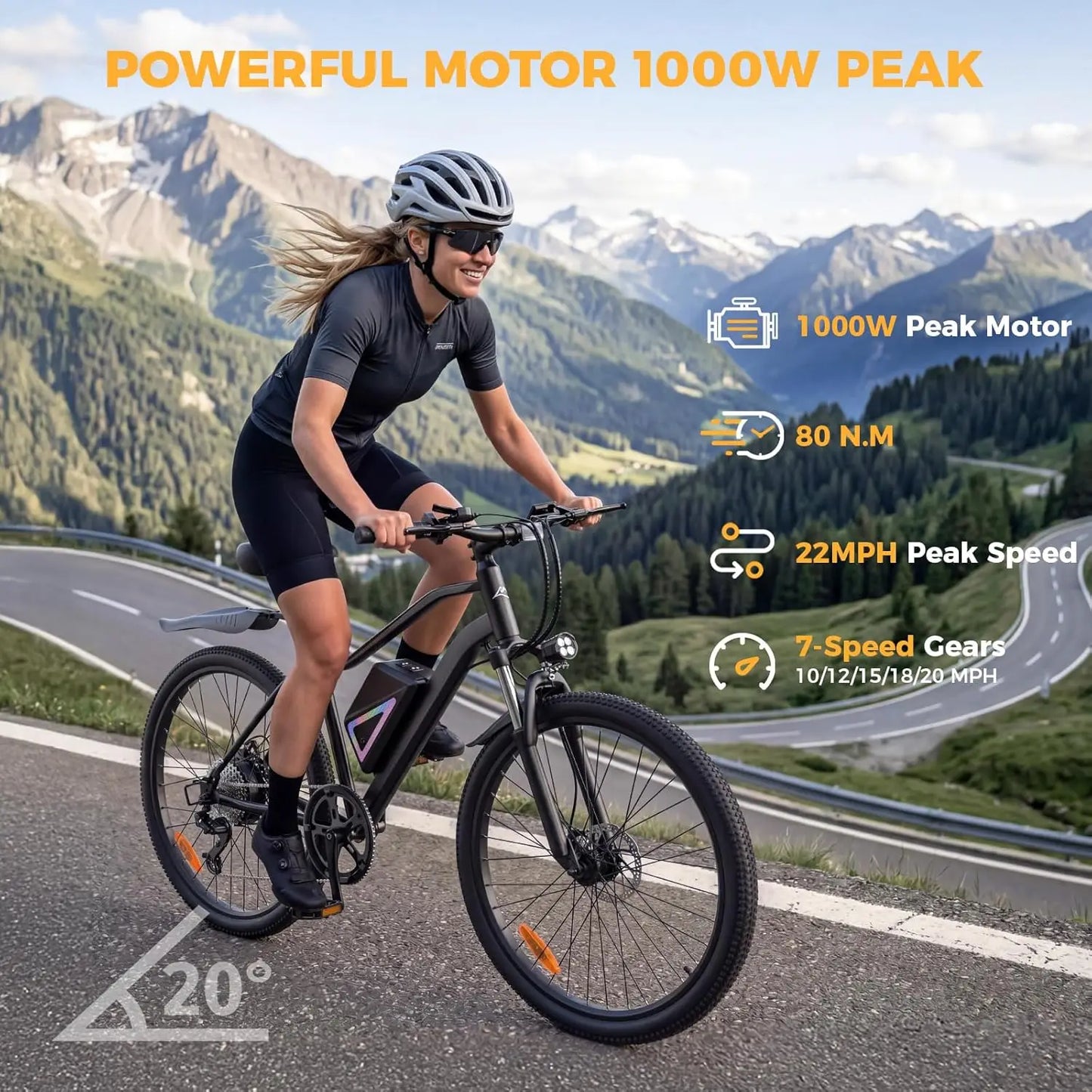 Electric Bike for Adults 1500W Peak Motor 26in Ebike Foldable