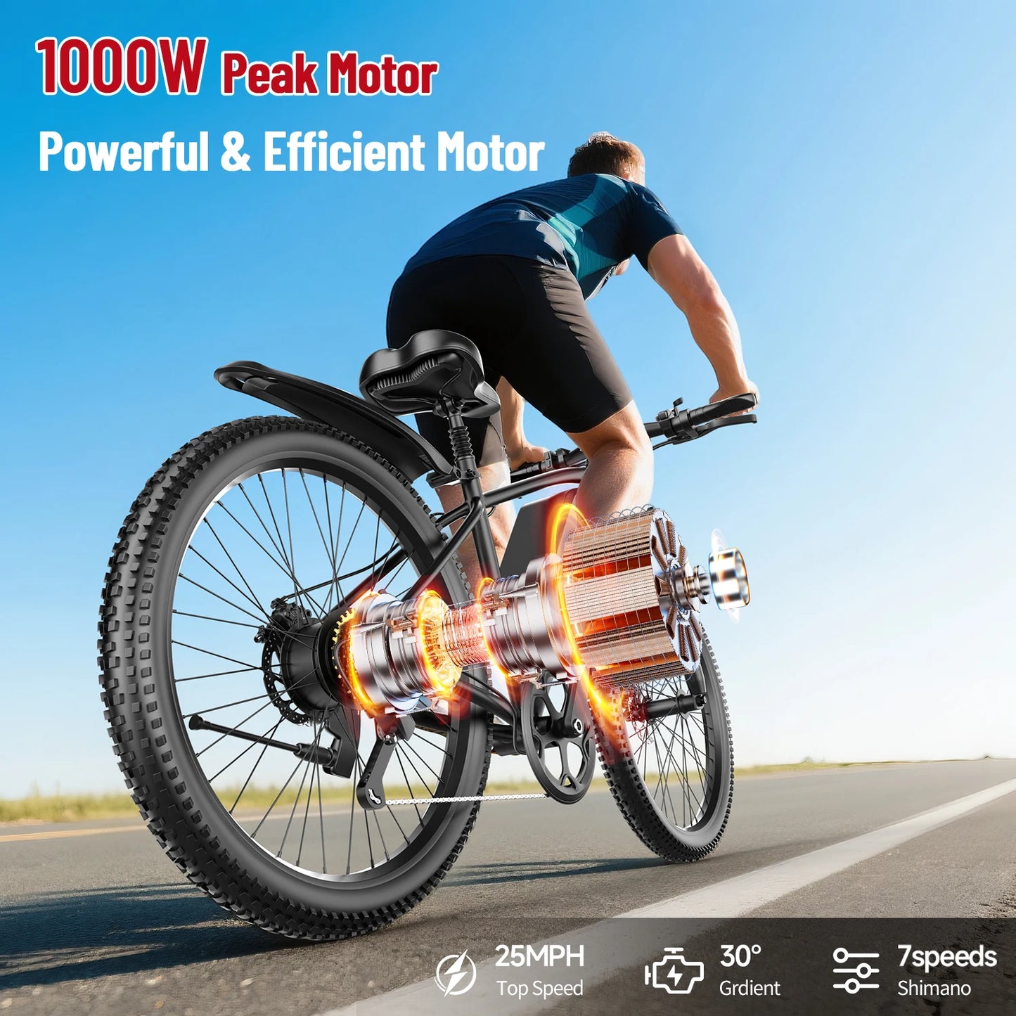 X-koala Electric Mountain Bike With 1000W Peak Motor