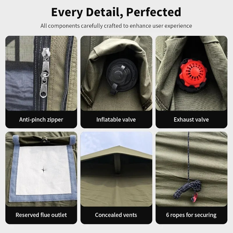 Inflatable Camping Tent With Wind Resistant Built In Stove Jack