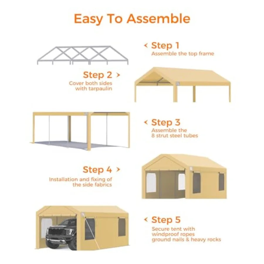 Portable Carport Canopy Shelter With Sidewalls And Roll Up Door