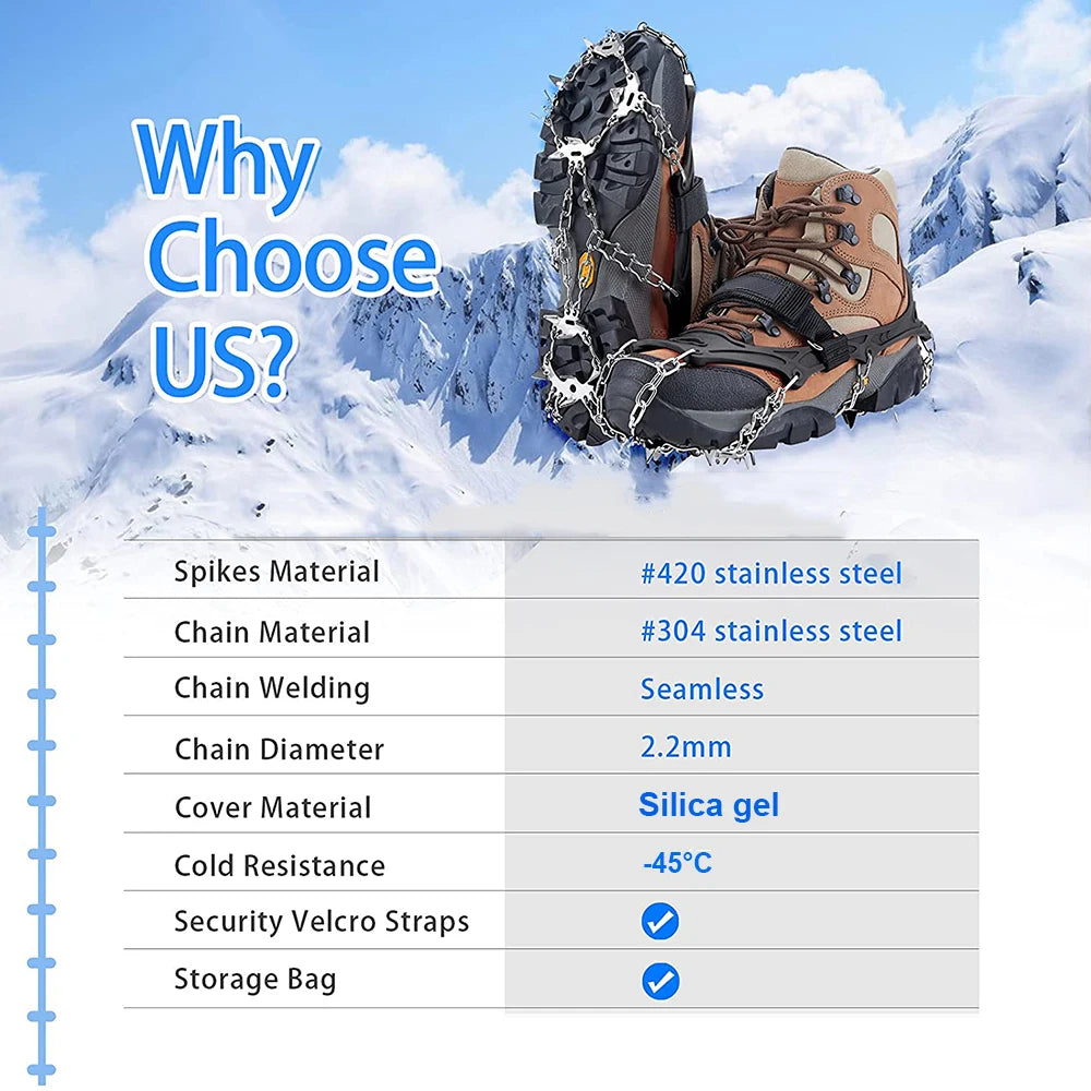 19 Spike Ice Gripper Crampon Shoes for Hiking Snow