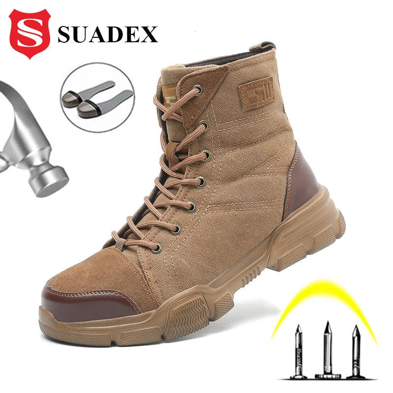 SUADEX Men Steel Toe Work Boots Indestructible Safety Shoes