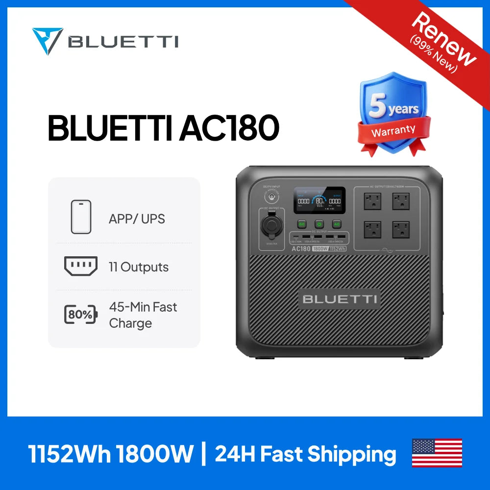 BLUETTI AC180 Solar Portable Power Station 1800W 1152Wh