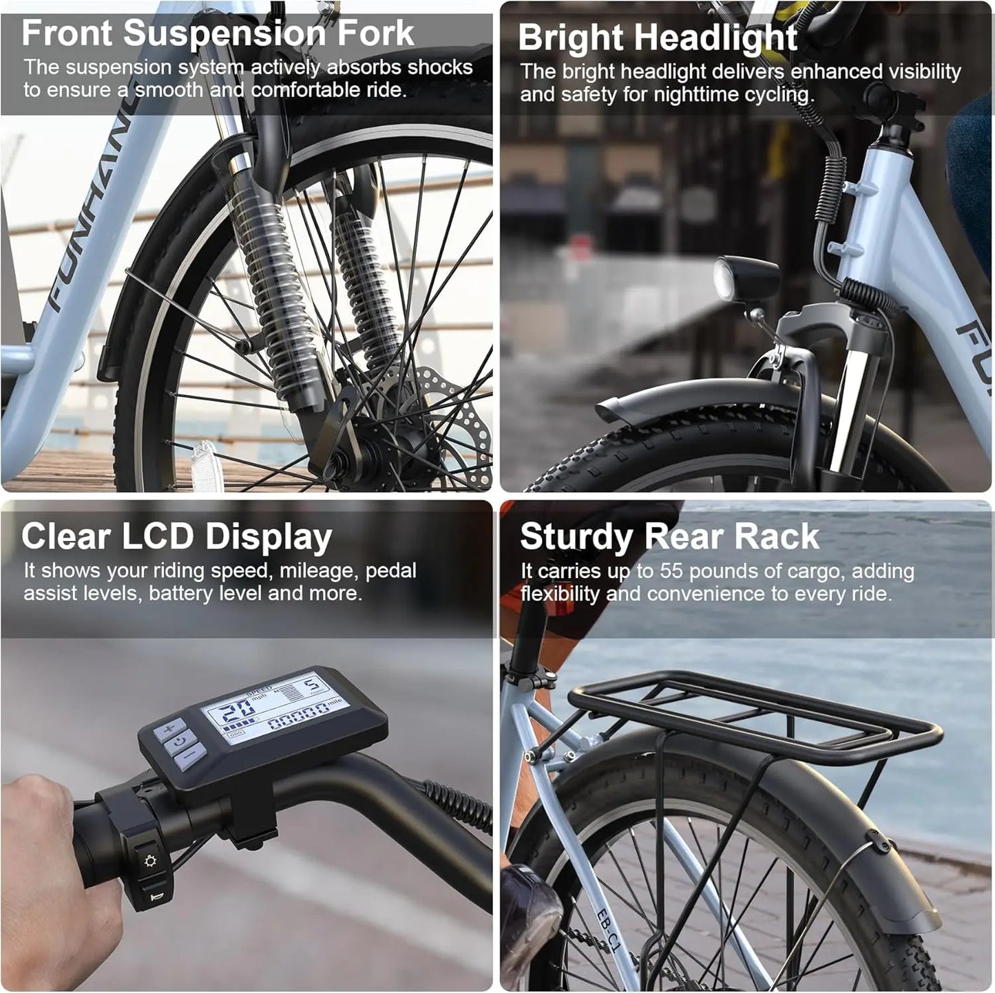 City Cruiser Electric Bike 1000W Peak Motor 20MPH Commuter