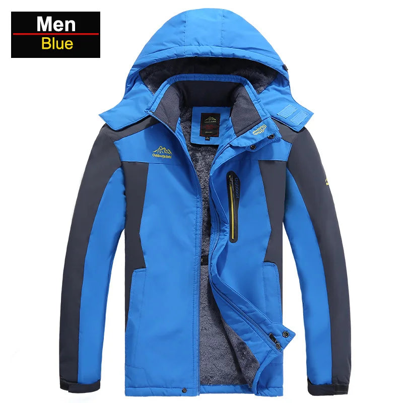 CHRLCK Waterproof Hiking Jacket For Men Windproof Velvet Warm