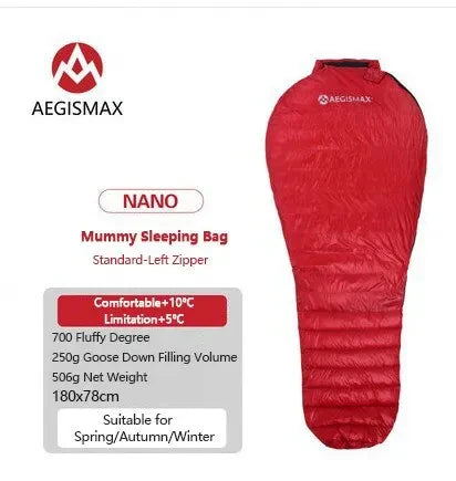 AEGISMAX Goose Down Sleeping Bag 700FP Ultralight Envelope Style