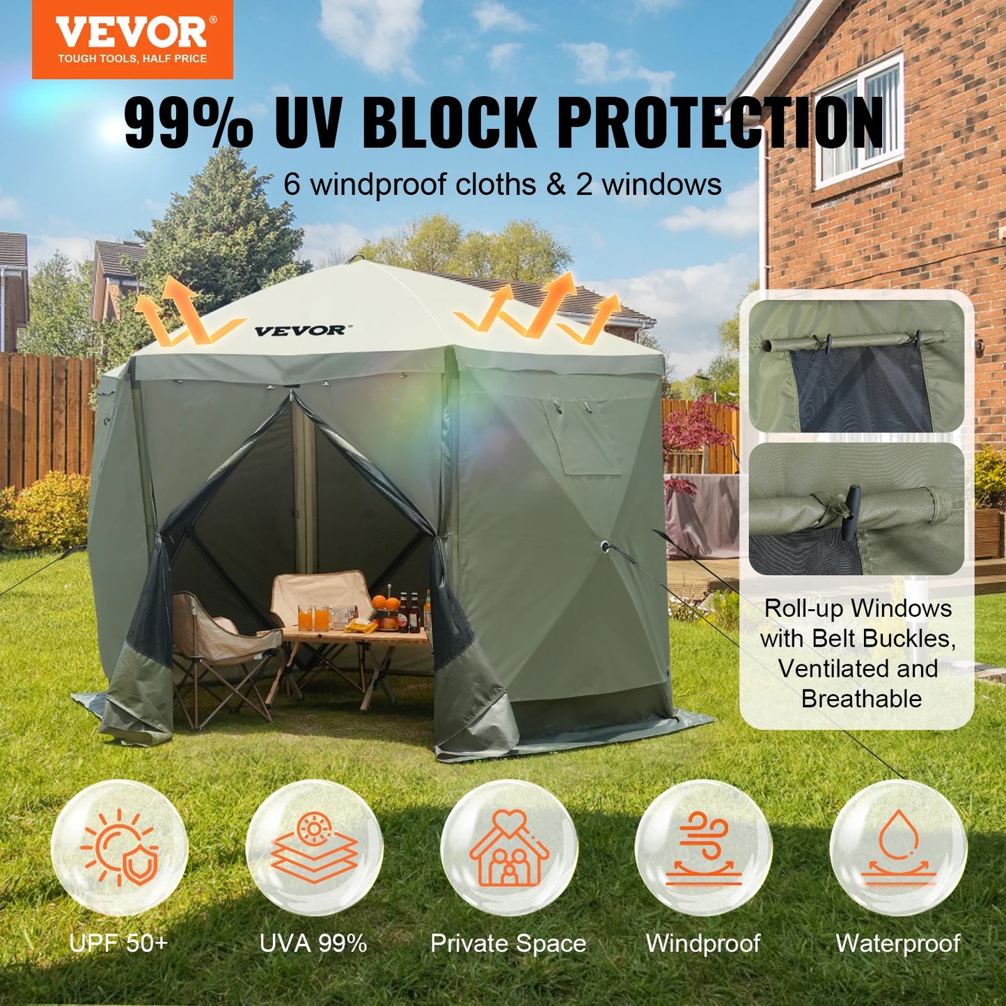 Pop Up Gazebo Tent With Wind Cloths Mesh Windows Privacy