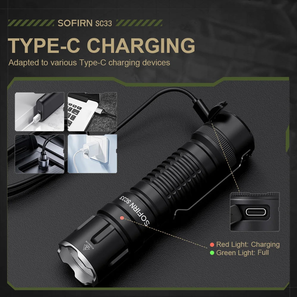 Sofirn SC33 XHP70 HI LED Tactical Flashlight 5200lm 21700