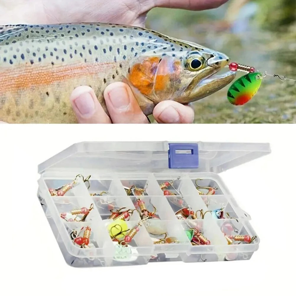 JOCESTYLE Metal Spoon Spinner Lure 30pcs Treble Hooks Freshwater Saltwater