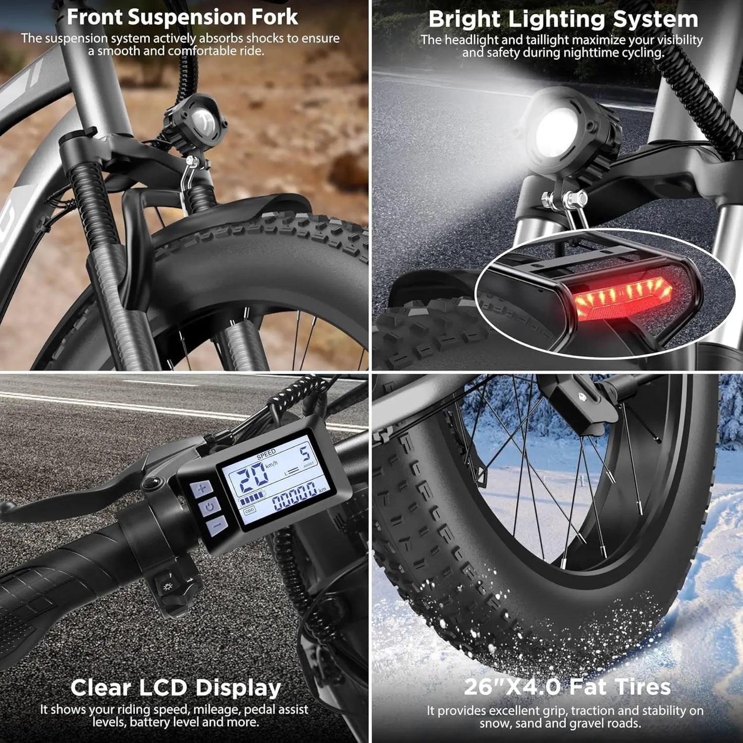 Electric Bike For Adults 1000W Peak Ebike 20 MPH 60 Mile Range Fat Tire