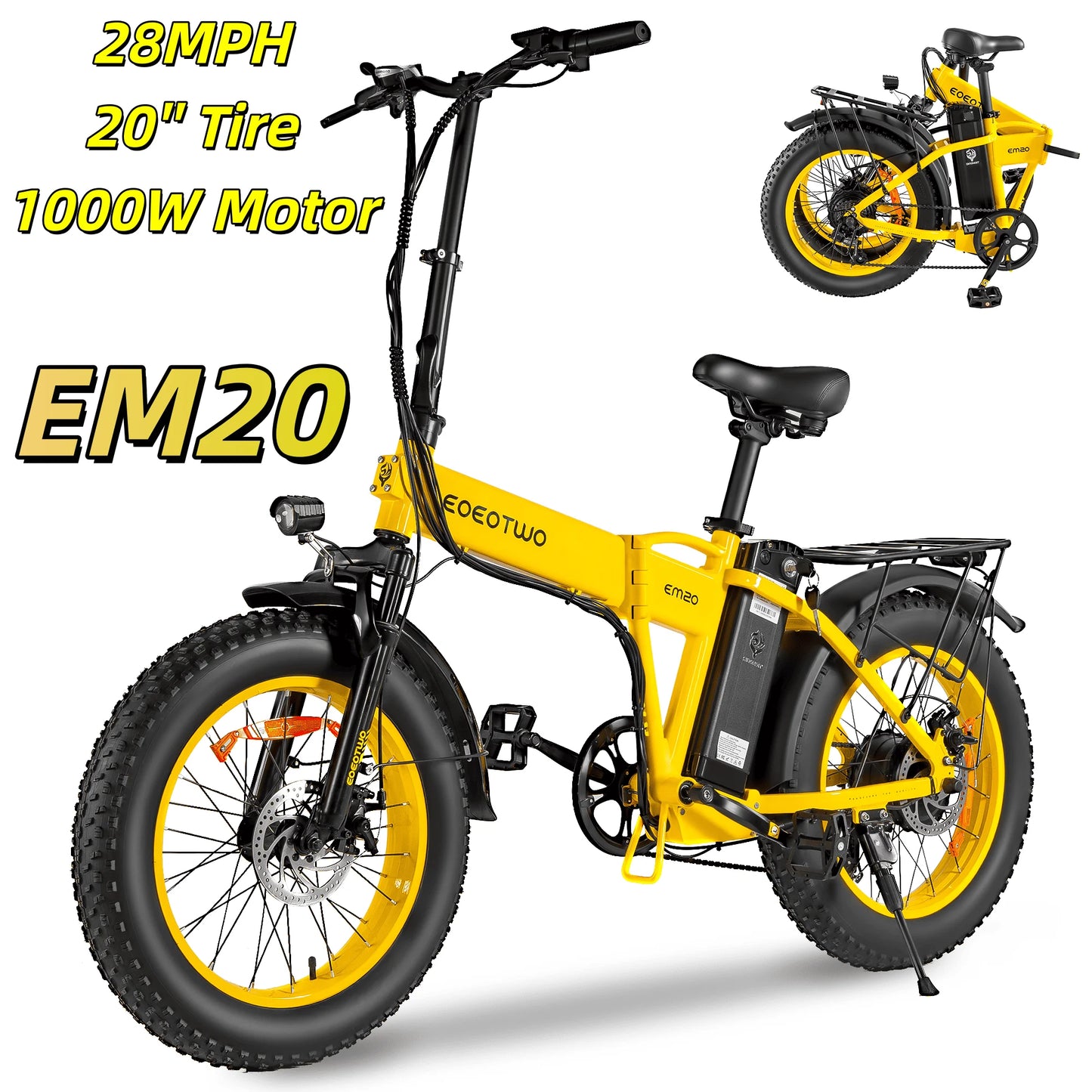 EOEOTWO E01 Electric Fat Tire Mountain Ebike 34MPH 60 Miles