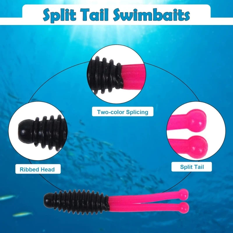 Fishing Soft Bait Worm Fork Tail Lures Set Bass Trout