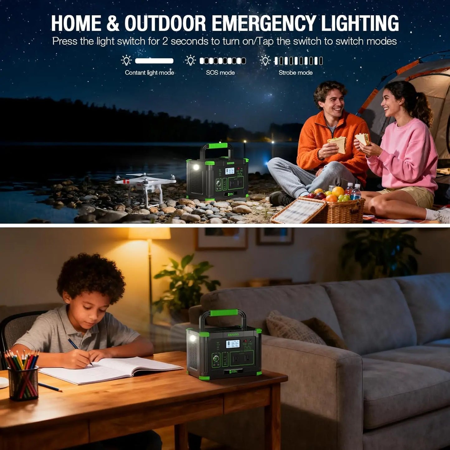 EBL 999Wh 1000W Portable Power Station Wireless Charger For Camping
