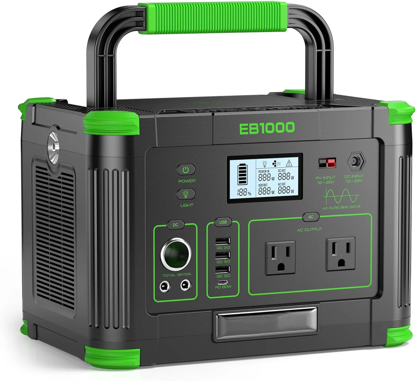 Portable Power Station 999Wh 1000W For Camping With Wireless Charging