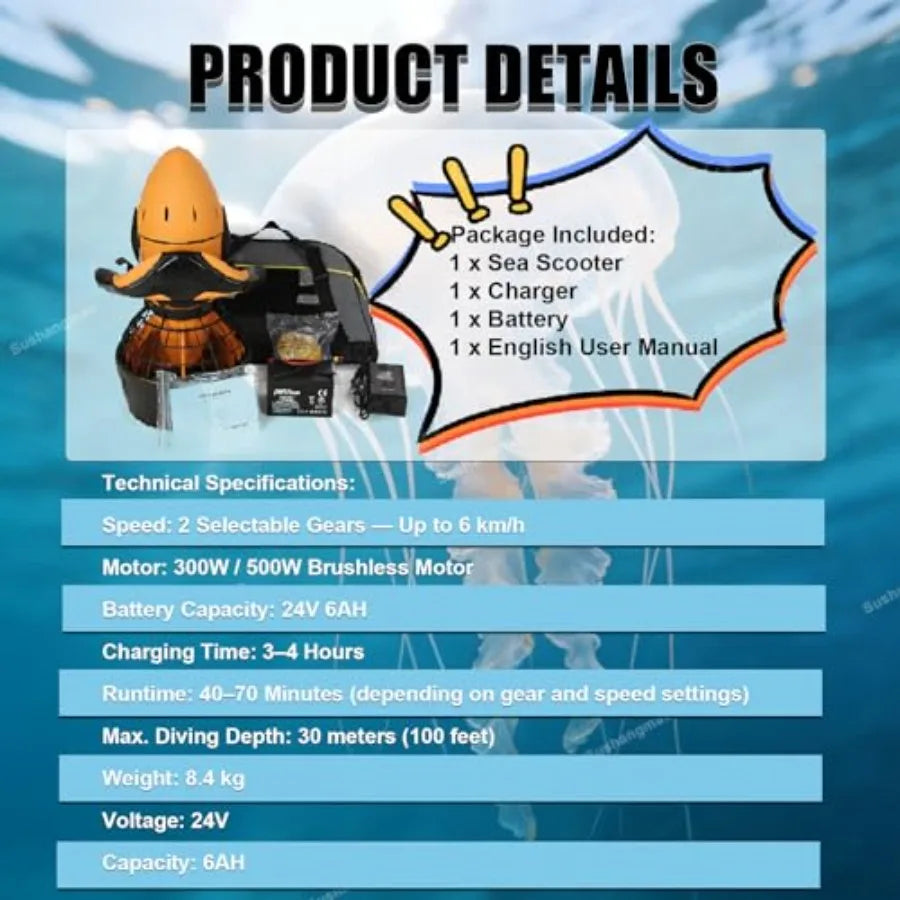 Underwater Thruster Set For Snorkeling And Diving Gear 500W Motor