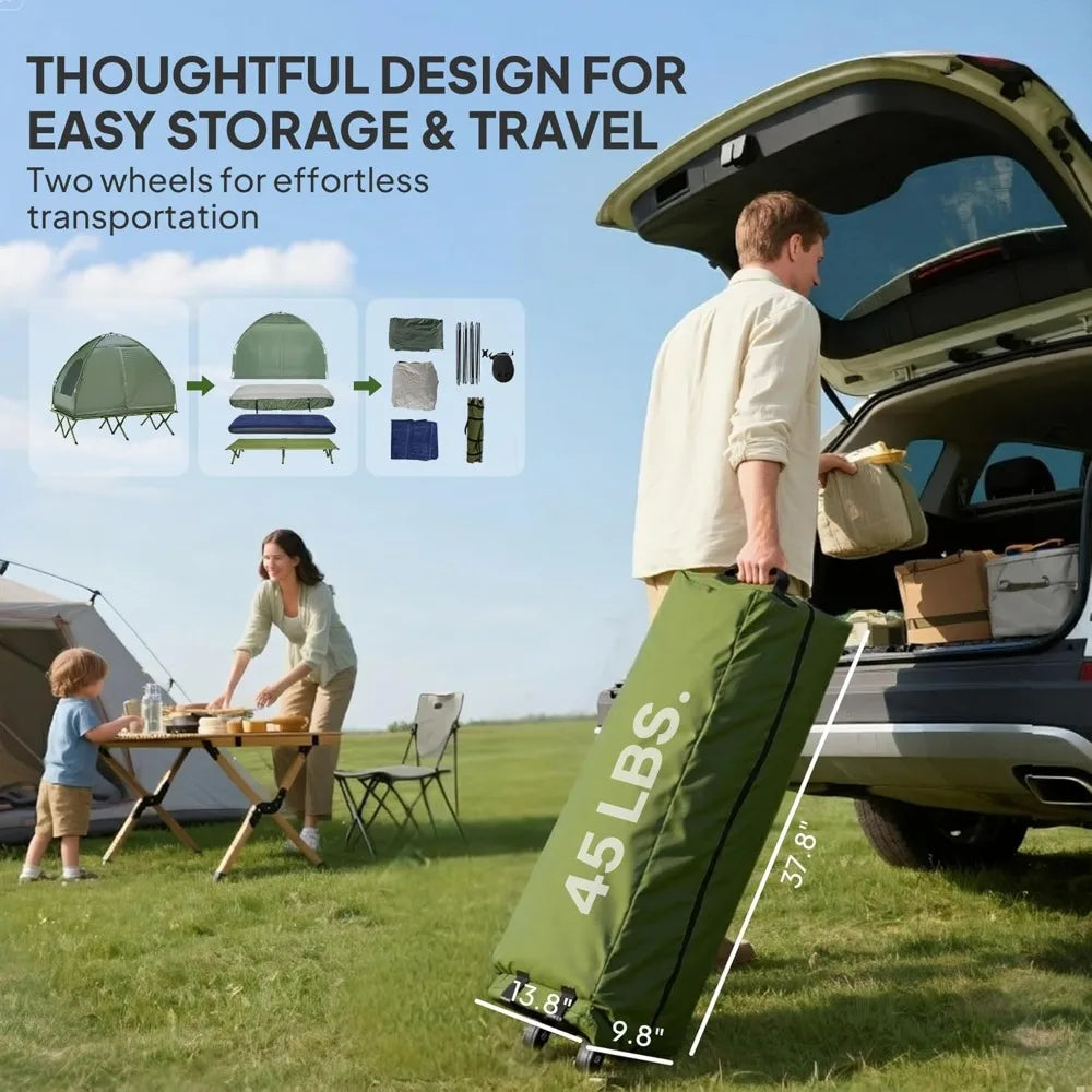 Elevated Camping Cot Portable Folding Air Mattress With Foot Pump