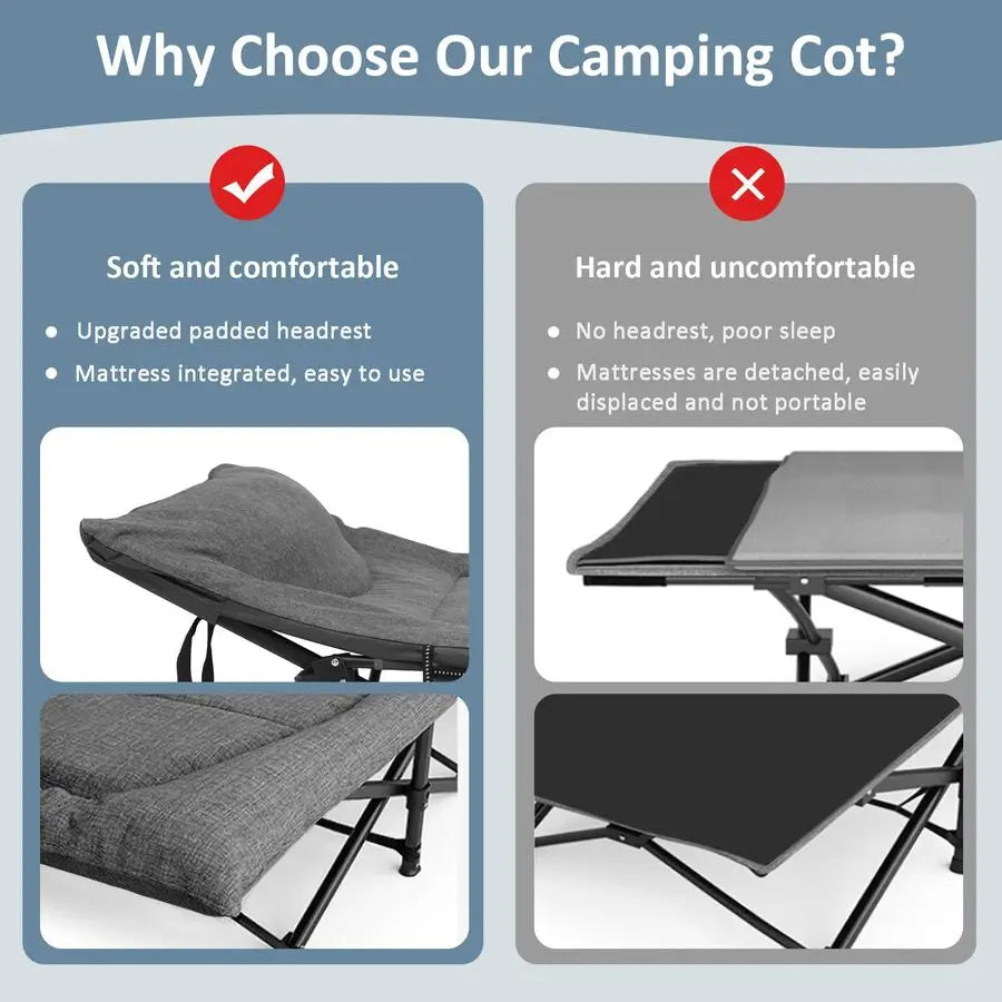 Foldable Camping Cot For Adults With Builtin Mattress And Pillow