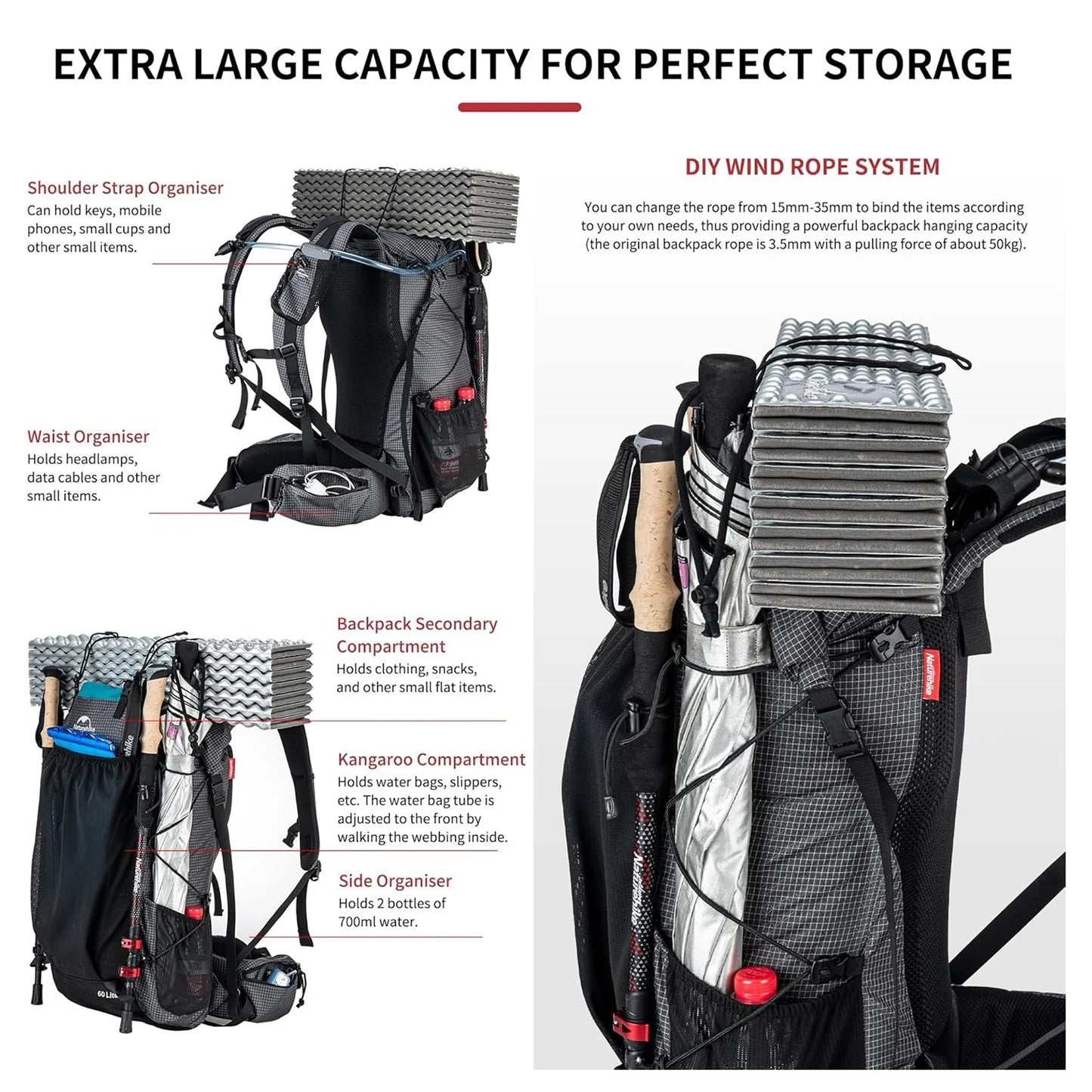 Naturehike Mountain Backpack Waterproof With Rain Cover