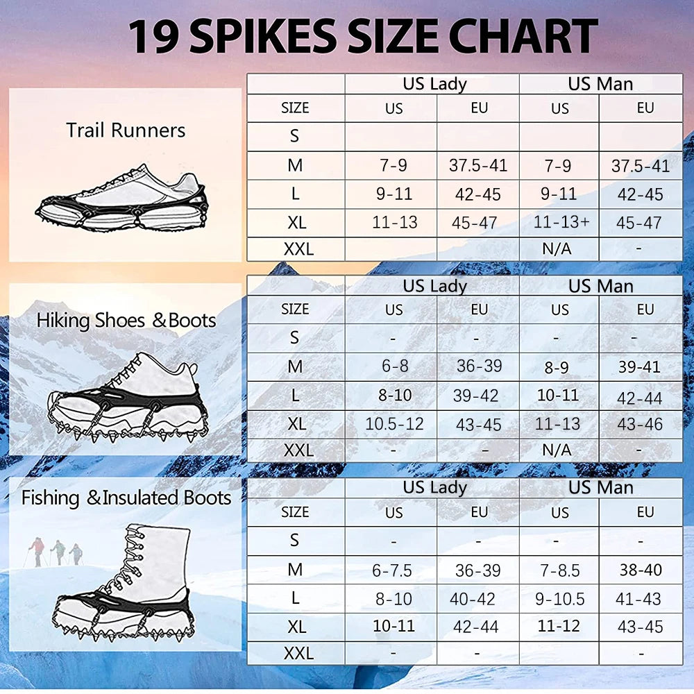 19 Spike Ice Gripper Crampon Shoes for Hiking Snow