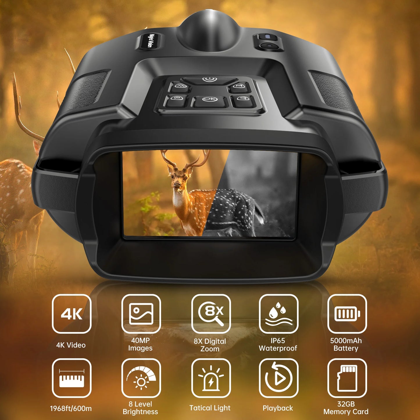DIYIMINE Night Vision Binoculars 4K Infrared For Hunting 8X Zoom