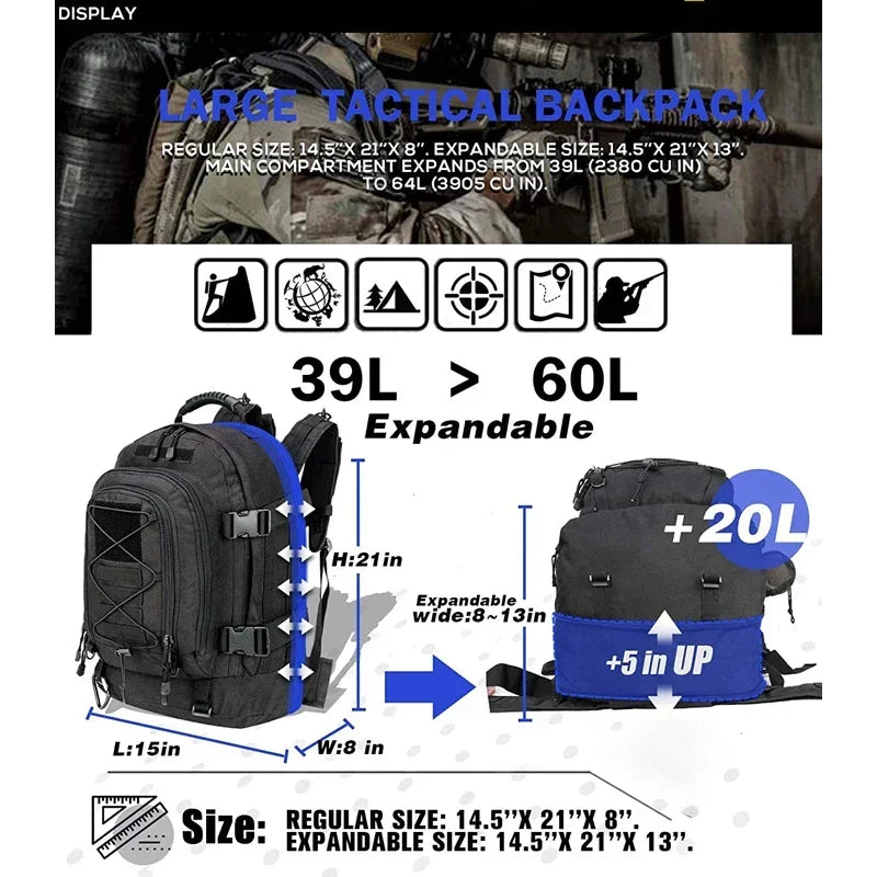 Q Tactical Backpack Unisex Water Resistant Hiking Travel Laptop
