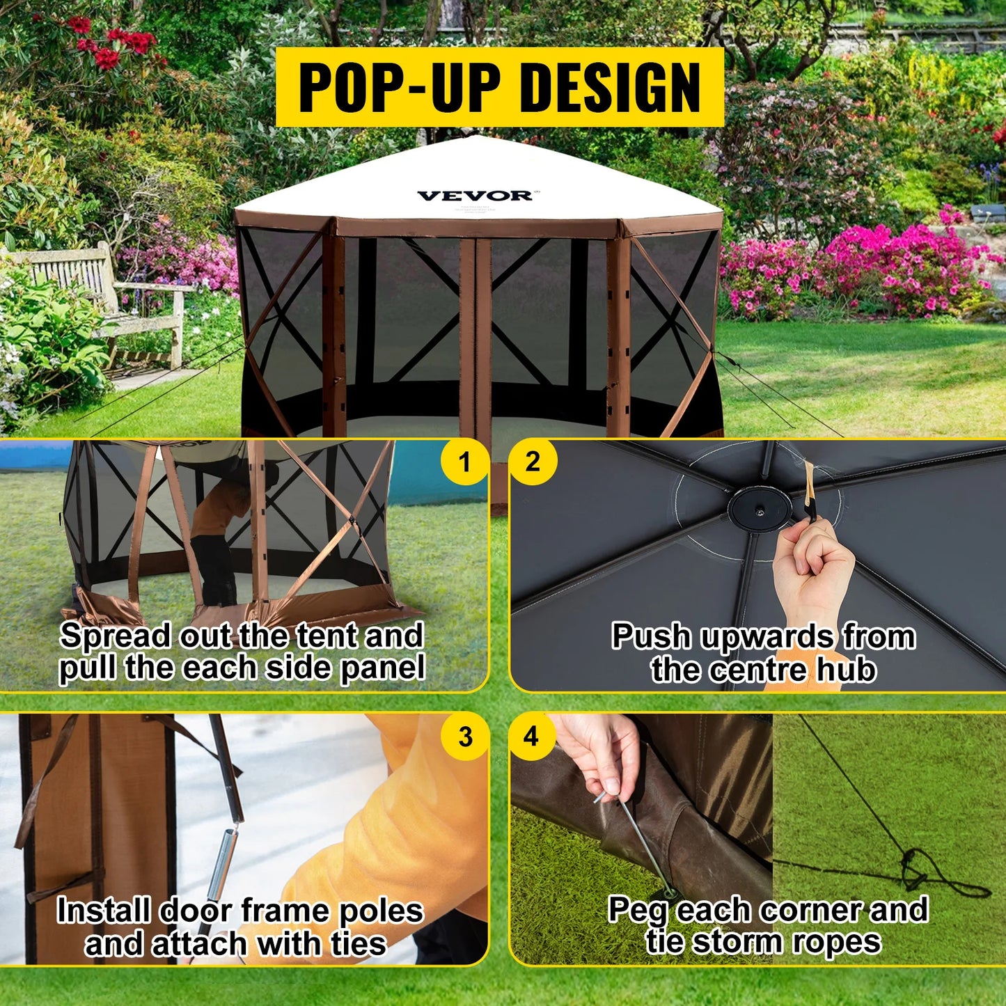 SucceBuy Pop Up Camping Gazebo Shelter 6 Sides Canopy