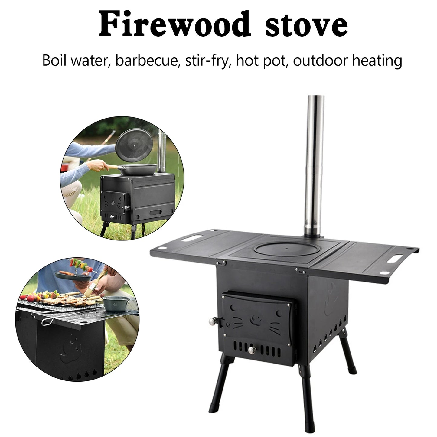 Portable Wood Burning Camping Stove With Folding Design And Ignition