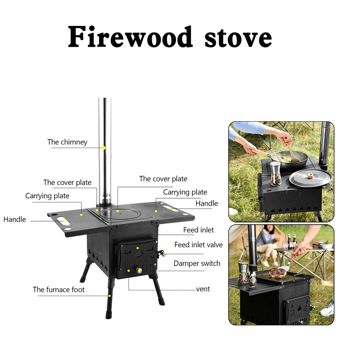 Portable Wood Burning Camping Stove With Folding Design And Ignition