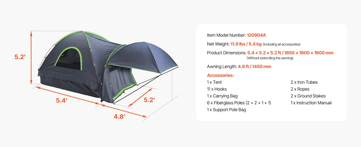 SucceBuy Pickup Truck Tent With Waterproof PU2000 And Awning
