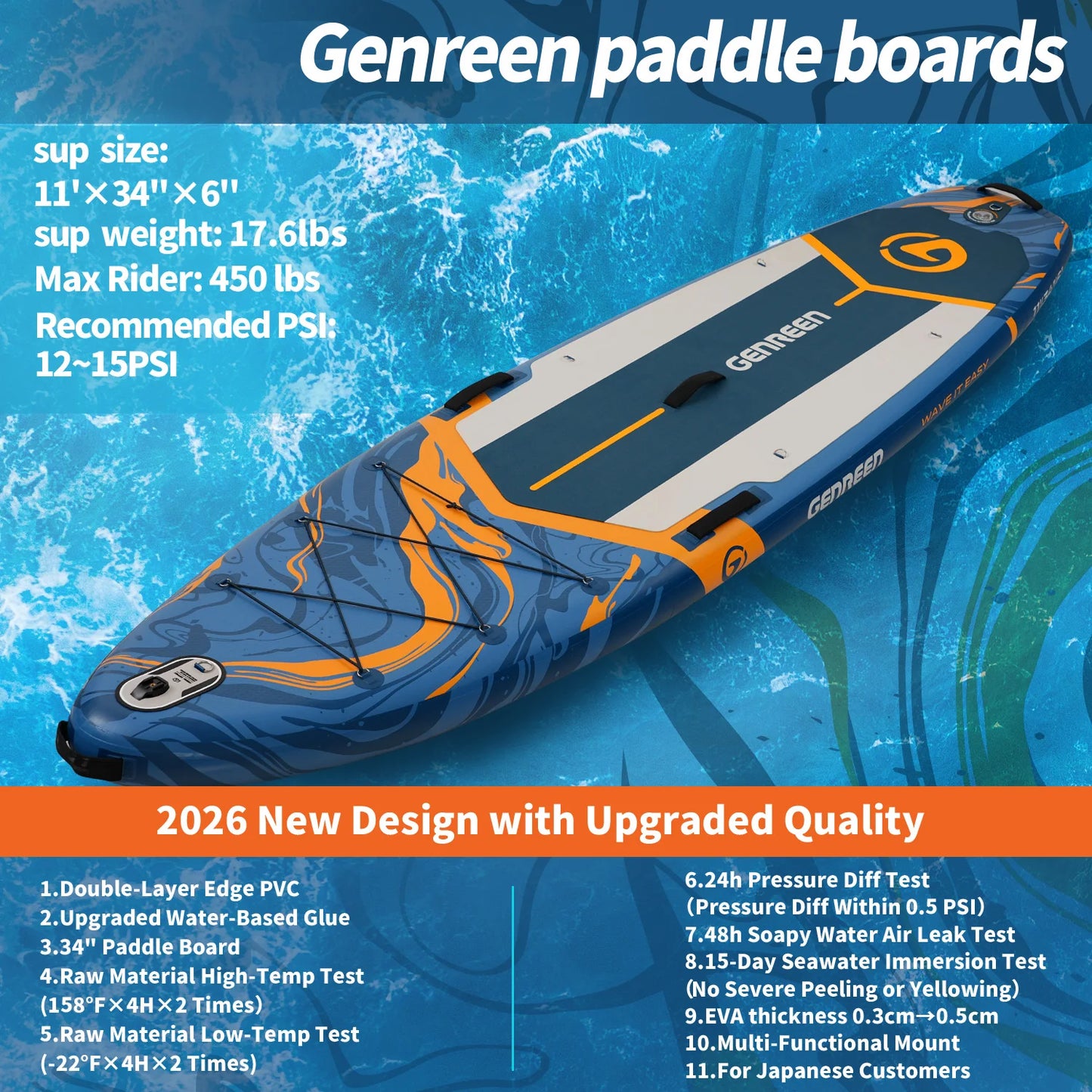 Quashley Inflatable Stand Up Paddle Board For Surfing And Fishing