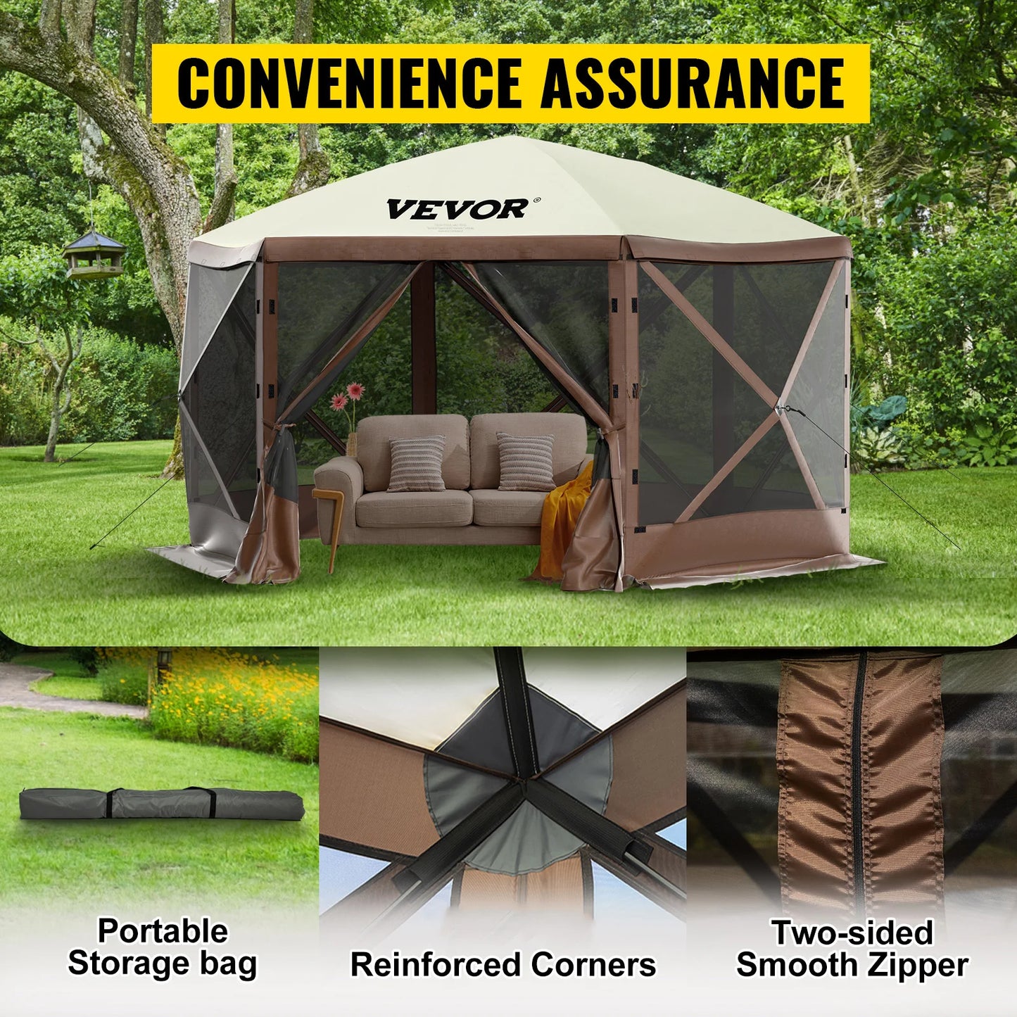 SucceBuy Pop Up Camping Gazebo Shelter 6 Sides Canopy