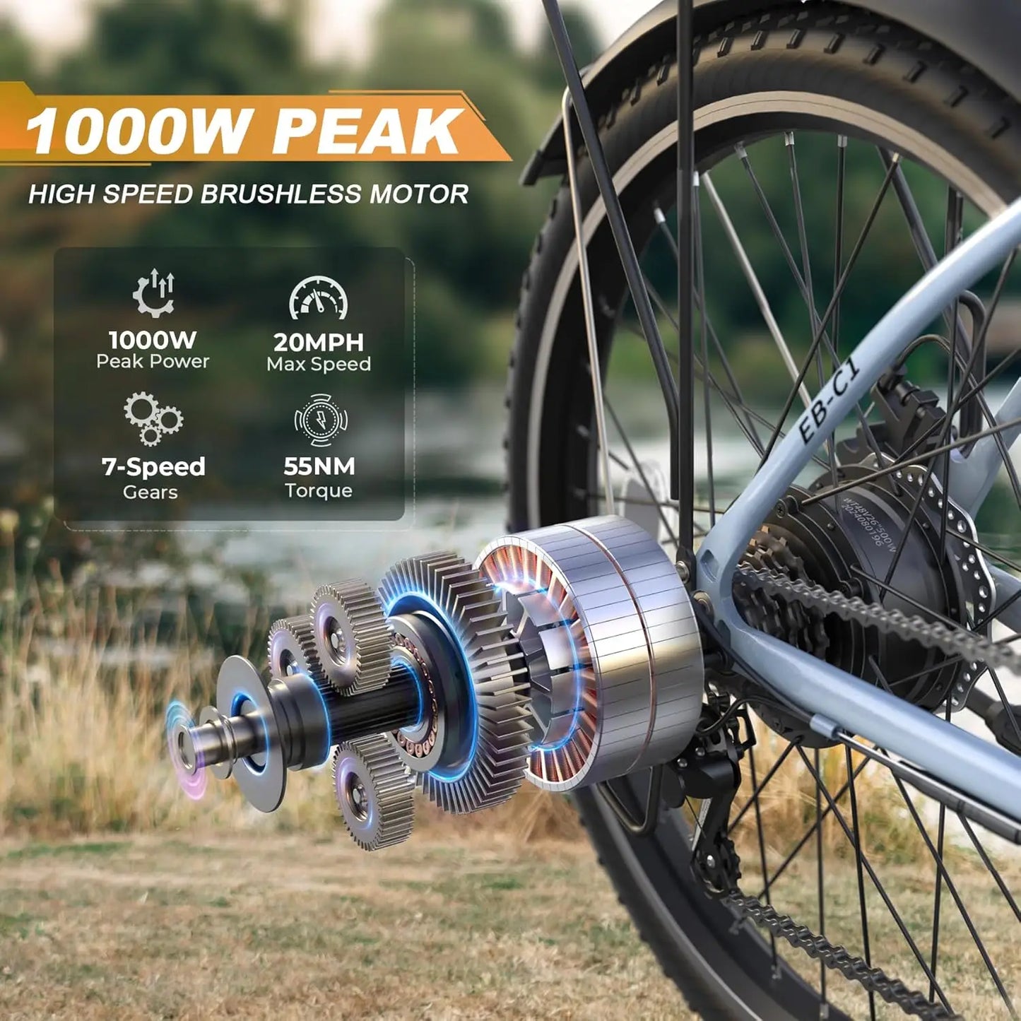 City Cruiser Electric Bike 1000W Peak Motor 20MPH Commuter