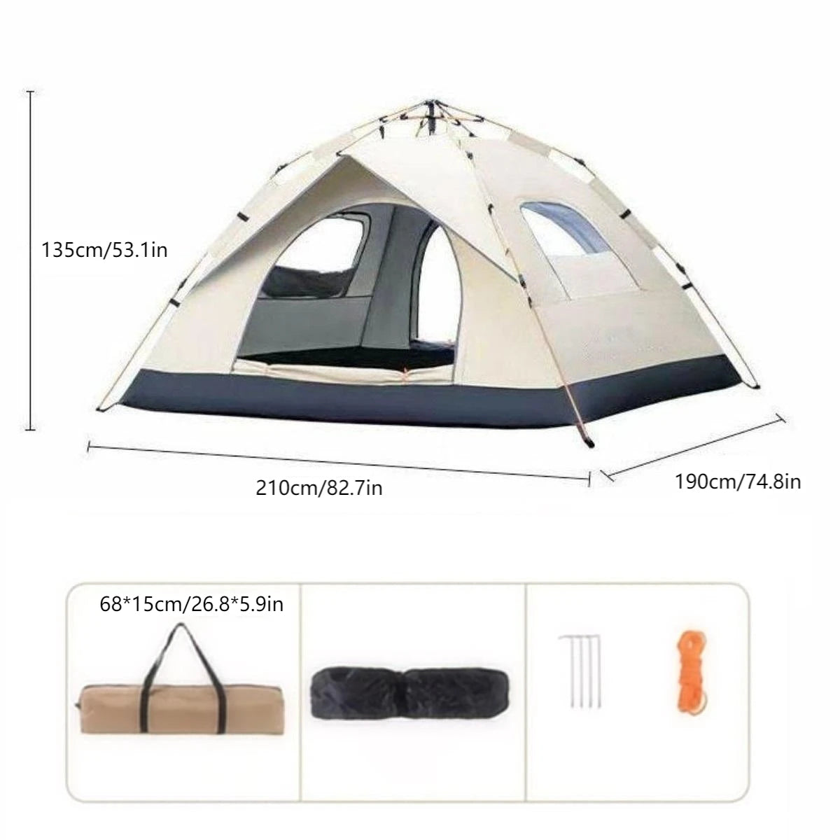 Pakicetus Quick Automatic Opening Camping Tent With Two Doors