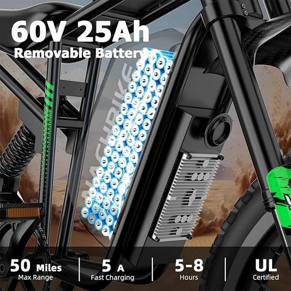 Electric Dirt Bike 6000W With 60V 25Ah Battery Full Suspension
