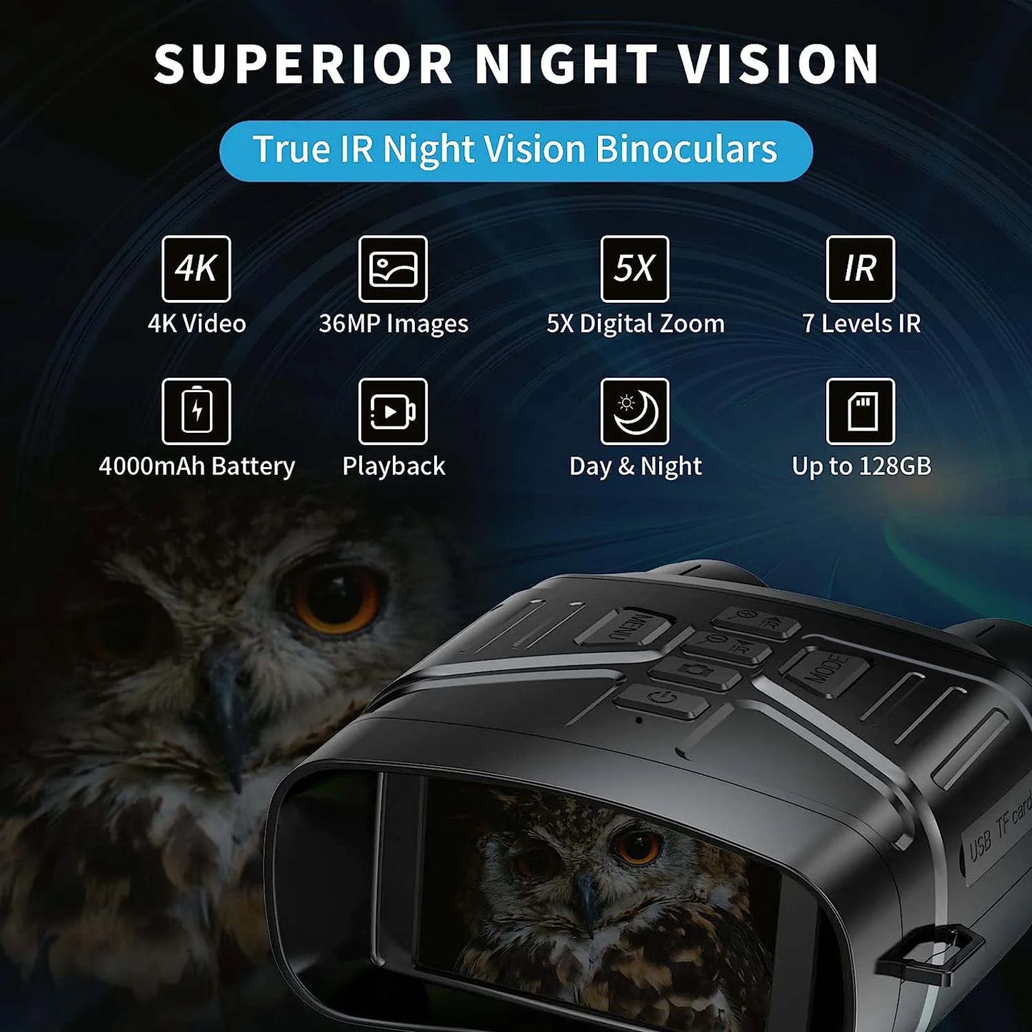 HrvzdvwEyepiece 4K Night Vision Binoculars With 32GB Card