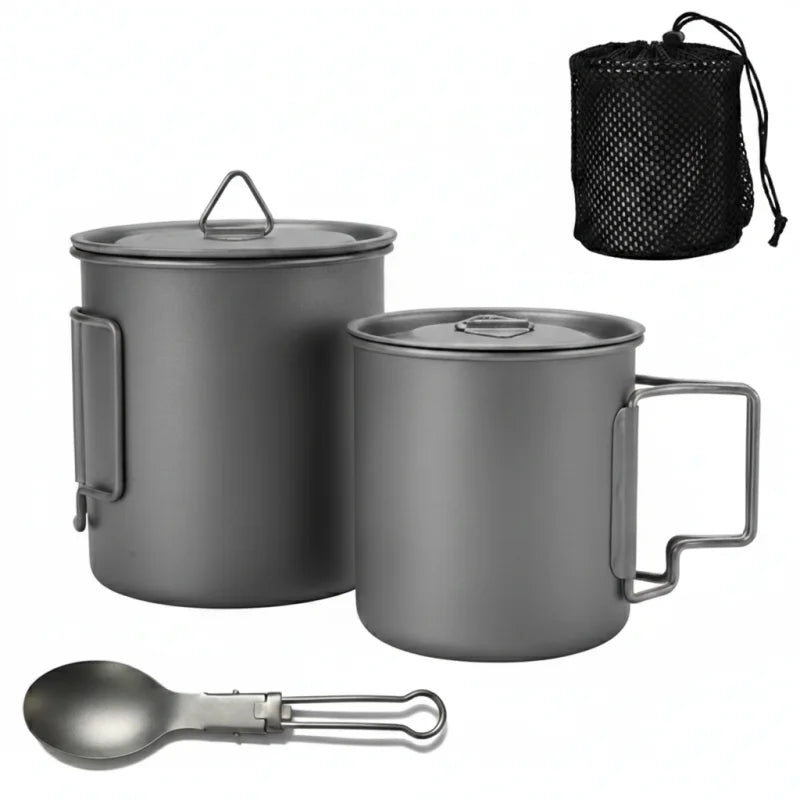 Titanium Camping Cookware Set With Folding Mug And Pot
