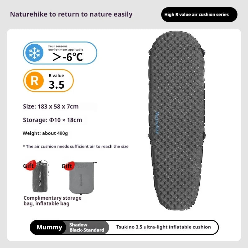 Naturehike R3.5 Inflatable Mat Ultralight Outdoor 20D Nylon TPU  Winter Warm Sleeping Pad Camping Tent Mattress With Air Bag