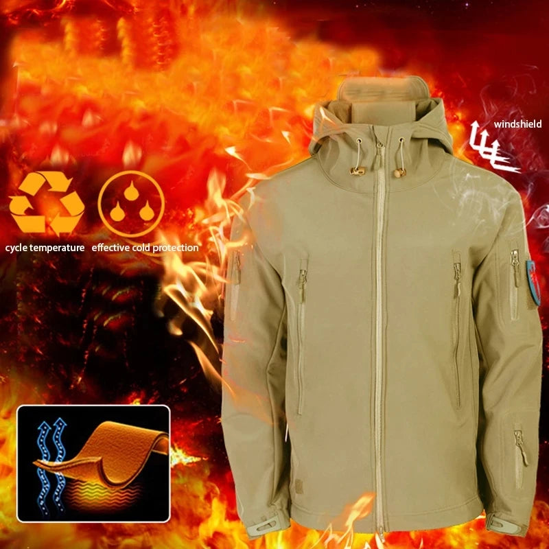 Mazerout Winter Tactical Jackets Waterproof Fleece Hooded Coat
