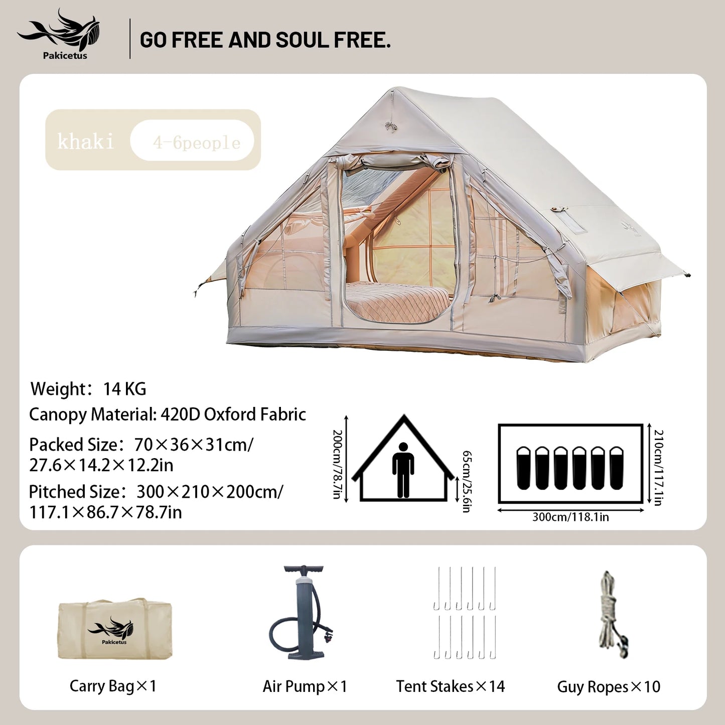 Pakicetus Inflatable Camping Tent With Skylight Two Bedroom