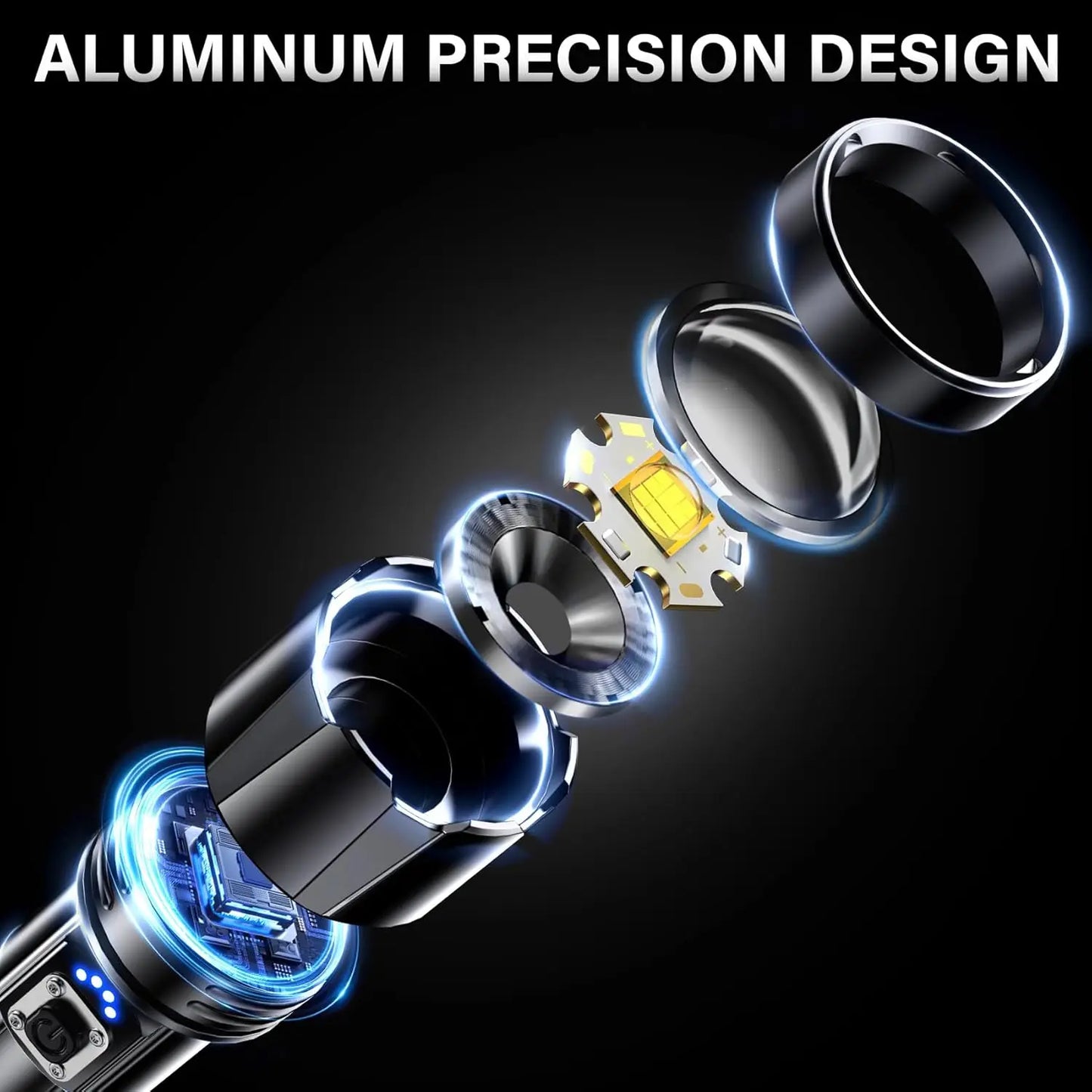 Rechargeable LED Flashlight Zoomable USB C 5 Modes IPX7 Camping
