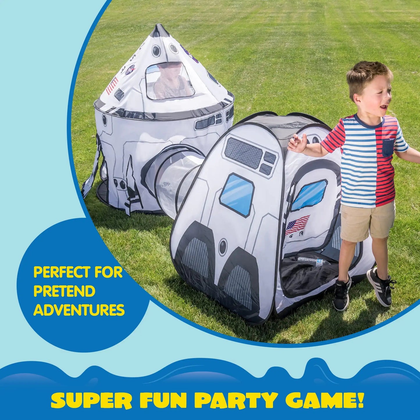 Joyfy Rocket Ship Play Tent Set With Tunnel 3-Piece