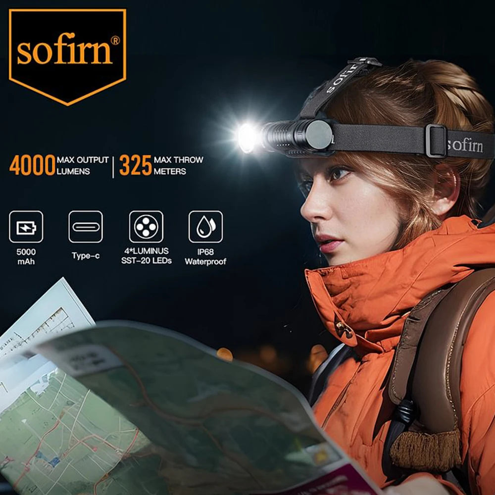Sofirn HS41 Headlamp 4000lm USB C Rechargeable LED