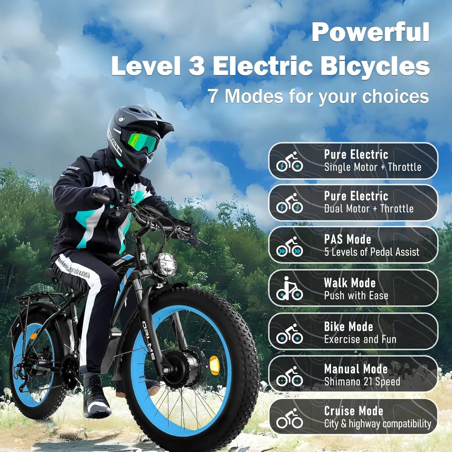 TS60 5000W Dual Motor E Bike With 60V 25Ah Battery