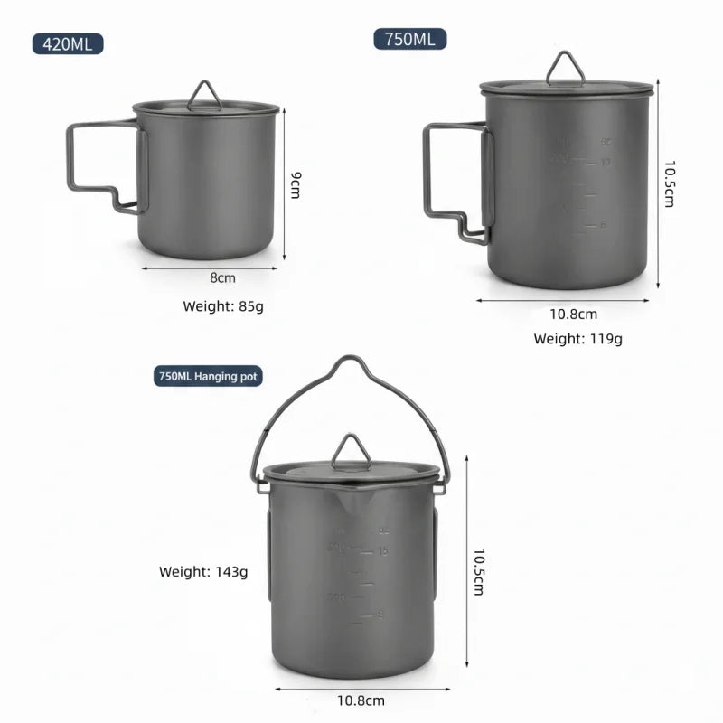 Titanium Camping Cookware Set With Folding Mug And Pot
