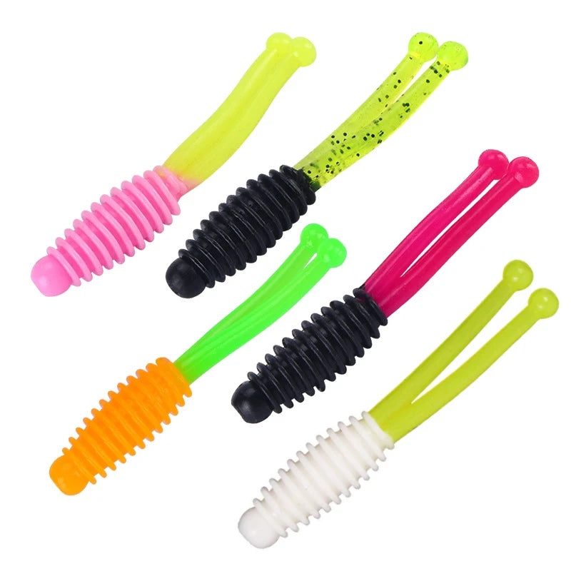 Fishing Soft Bait Worm Fork Tail Lures Set Bass Trout