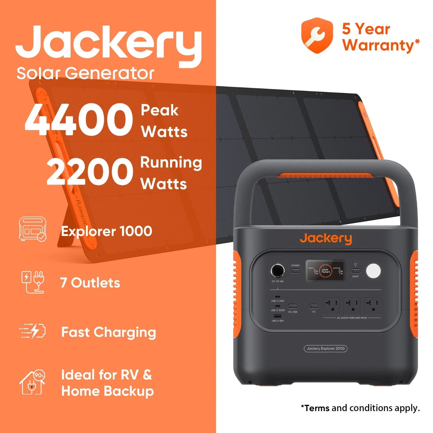 Jackery Explorer 2000v2 Portable Power Station and 200W Solar Panel