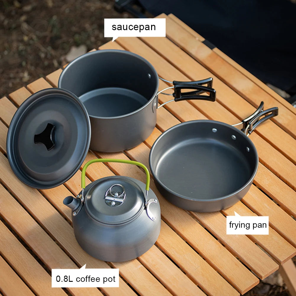 APWIKOGER Camping Cookware Set 3 Piece Pot Pan Kettle Kit