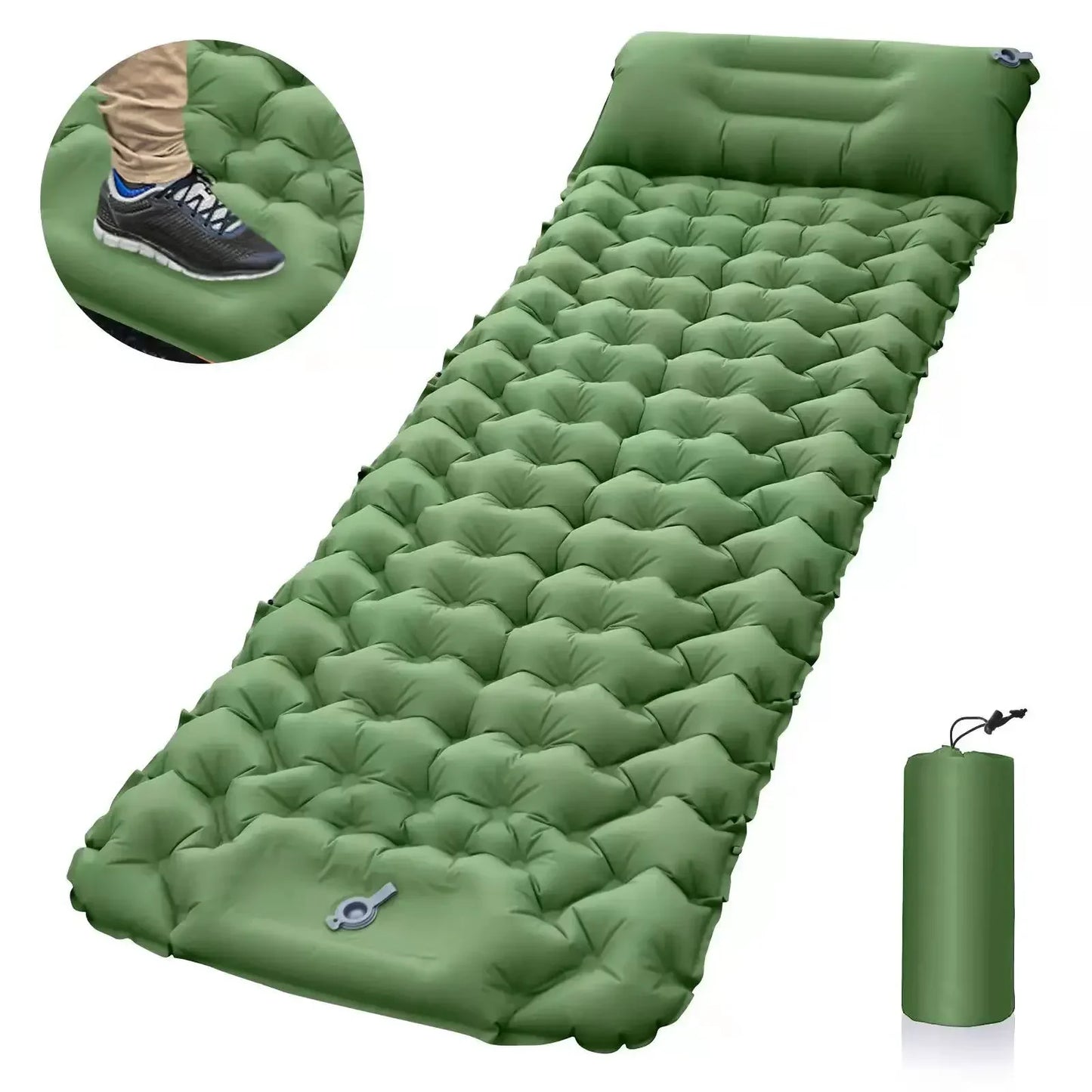 LAAOVE Outdoor Sleeping Pad Inflatable Mattress With Built-In Pump Pillows