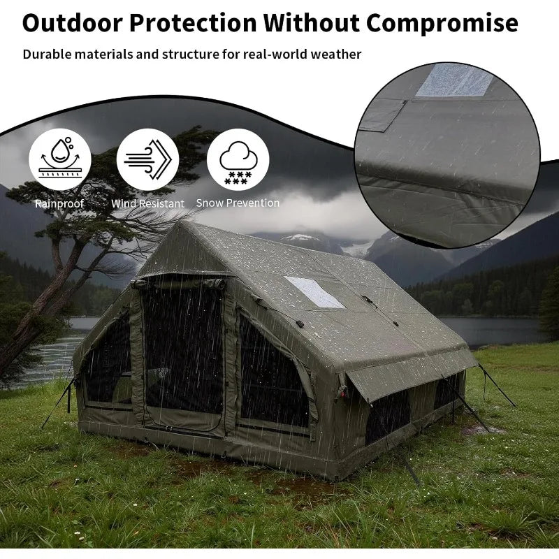 Inflatable Camping Tent With Wind Resistant Built In Stove Jack