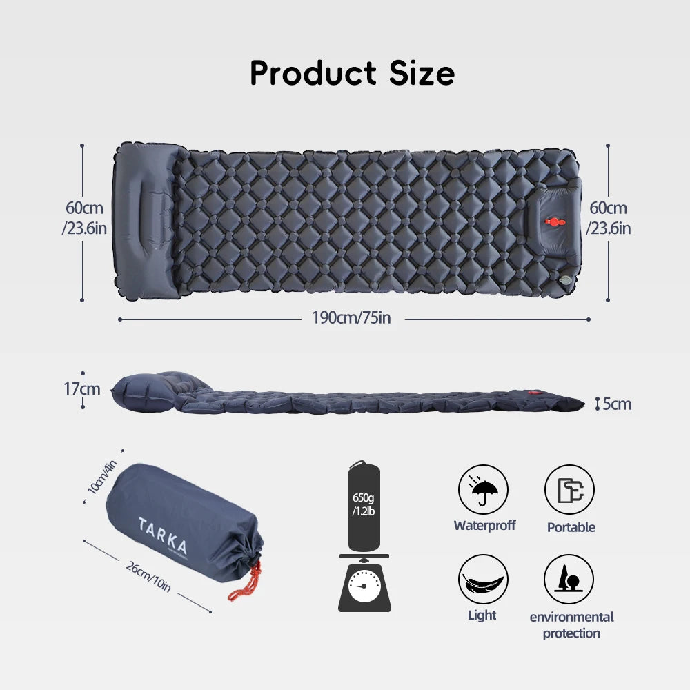 TARKA Inflatable Camping Mat With Pillow For Hiking And Climbing